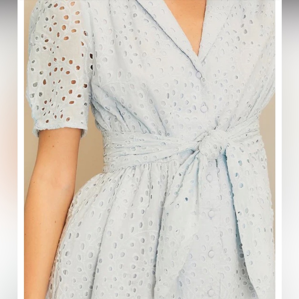 Main strip light blue dress lace eyelet Medium New with tags button down spring - Picture 2 of 15